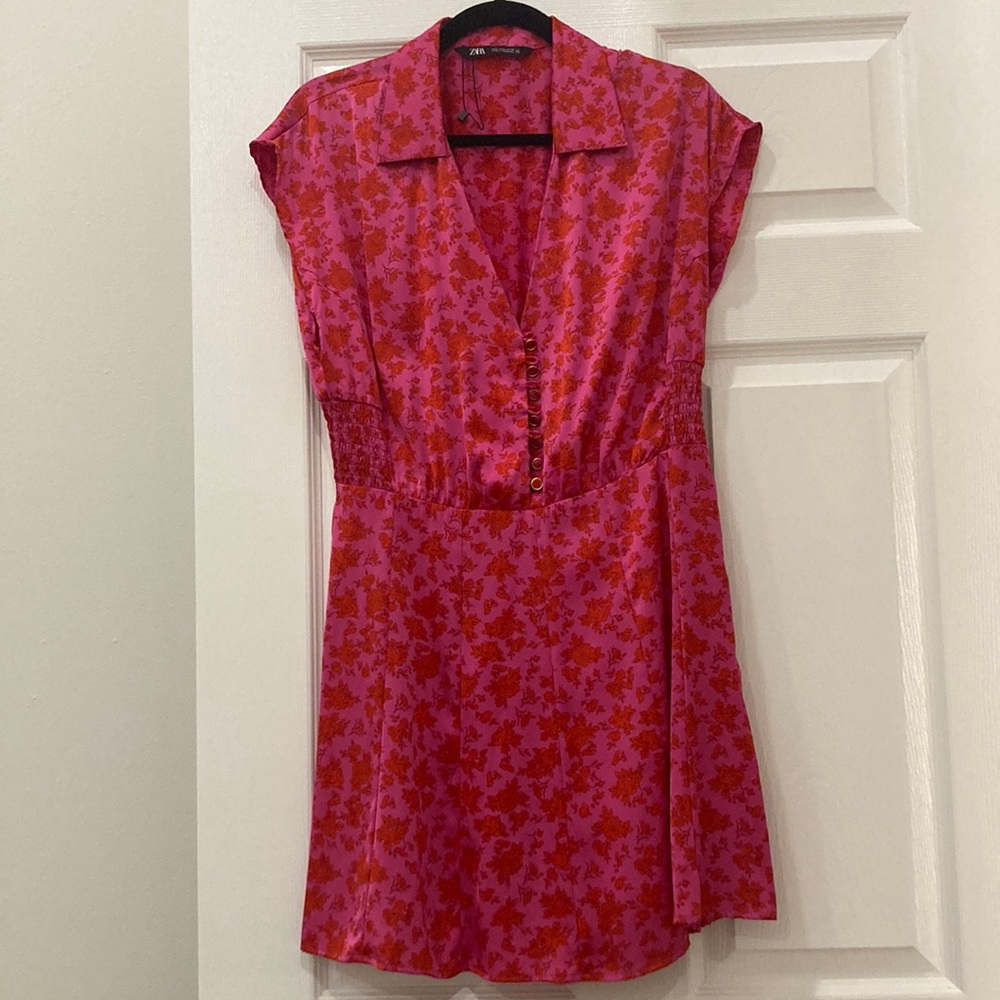 Zara hot pink slip dress